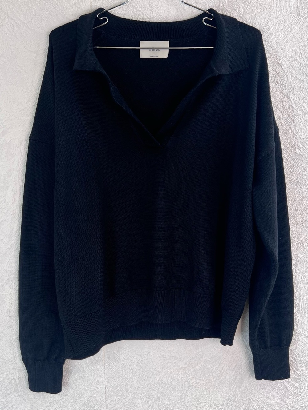 Wilfred Black Clara Merino Wool Relaxed Polo Sweater Size Large